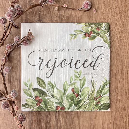 Winter Greens scripture luncheon napkins 20 count with evergreen botanical design and Bible verse for Christmas, holiday gatherings, and Christian celebrations