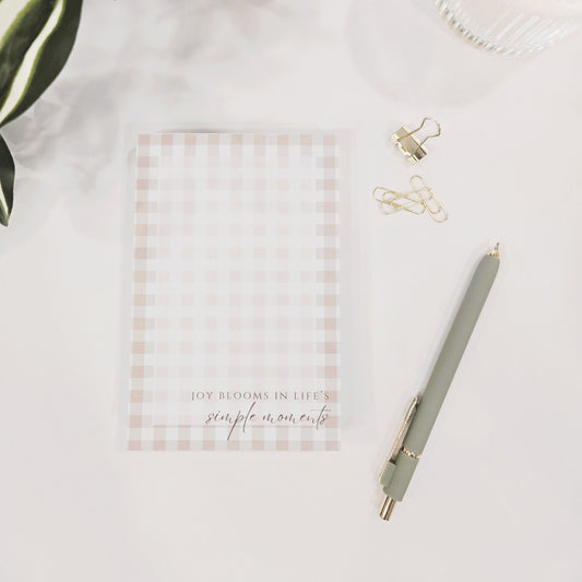 Joy Blooms Notepad | Tan Gingham Farmhouse 150ct