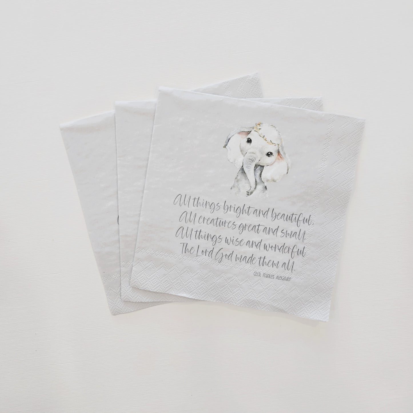 All Things Bright Napkins | Elephant Christening Scripture | 20 Ct