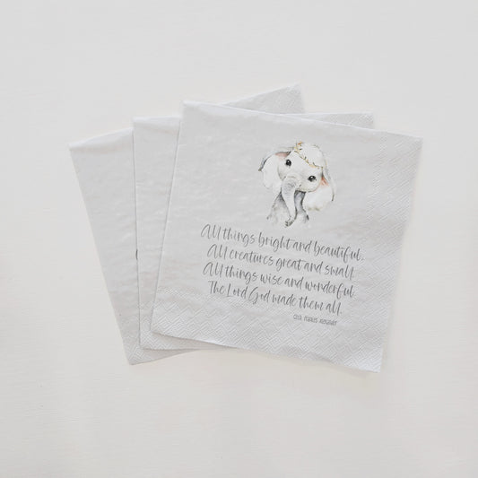 All Things Bright Napkins | Elephant Christening Scripture | 20 Ct