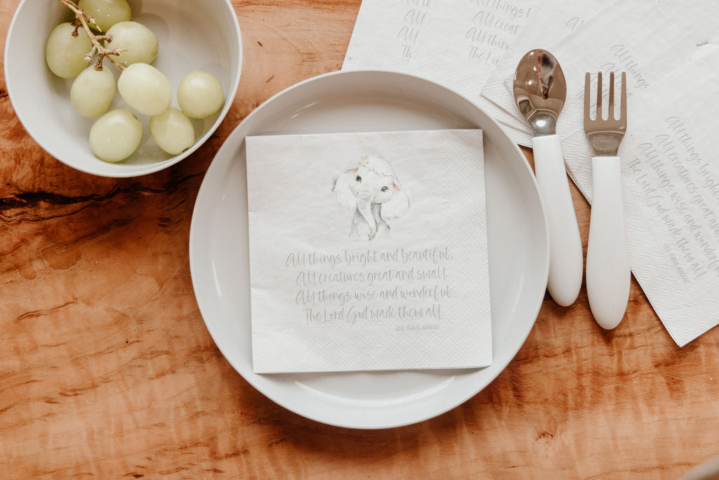 All Things Bright Napkins | Elephant Christening Scripture | 20 Ct