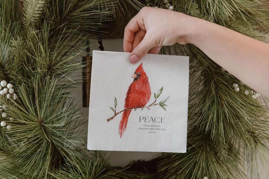 Peace Cardinal Napkins | John 14:27 Watercolor Bird