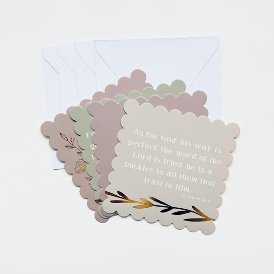 Scripture Notecards Set of 4 | Mauve Scalloped Gold Floral