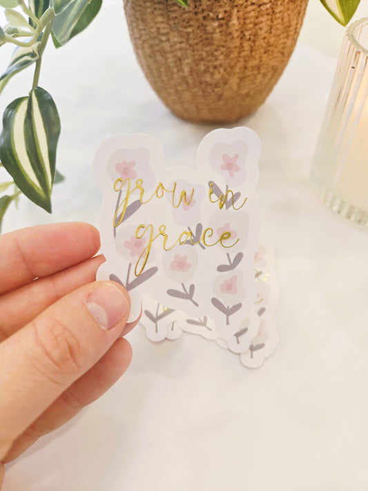 Grow In Grace Sticker | Floral Gold Foil Vinyl Decal