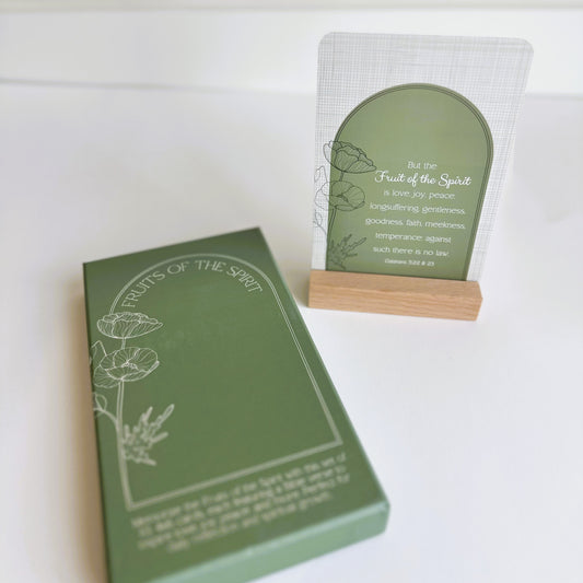 Fruits of the Spirit Cards | Sage Botanical with Wooden Stand